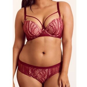 Adore Me Lace Demi Bra & Panties Set Red 40DD/1x Panties